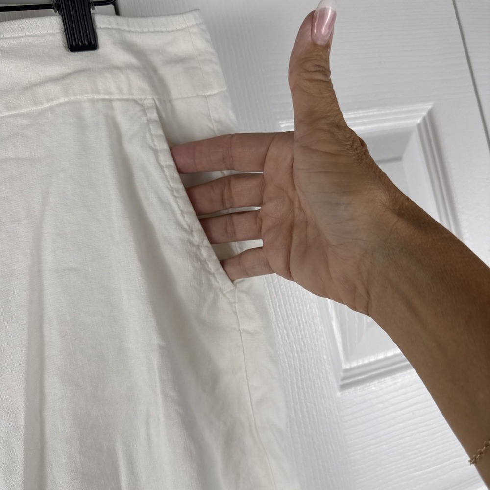 Chico's Women's Pants Size 1.5R  White Linen Blend Wide Leg Pull On Pockets - Picture 3 of 9